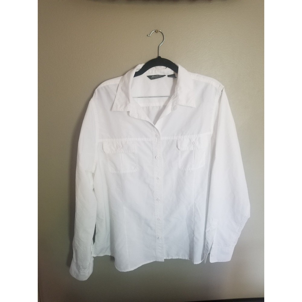 Eddie Bauer white button down 100% polyester XL L